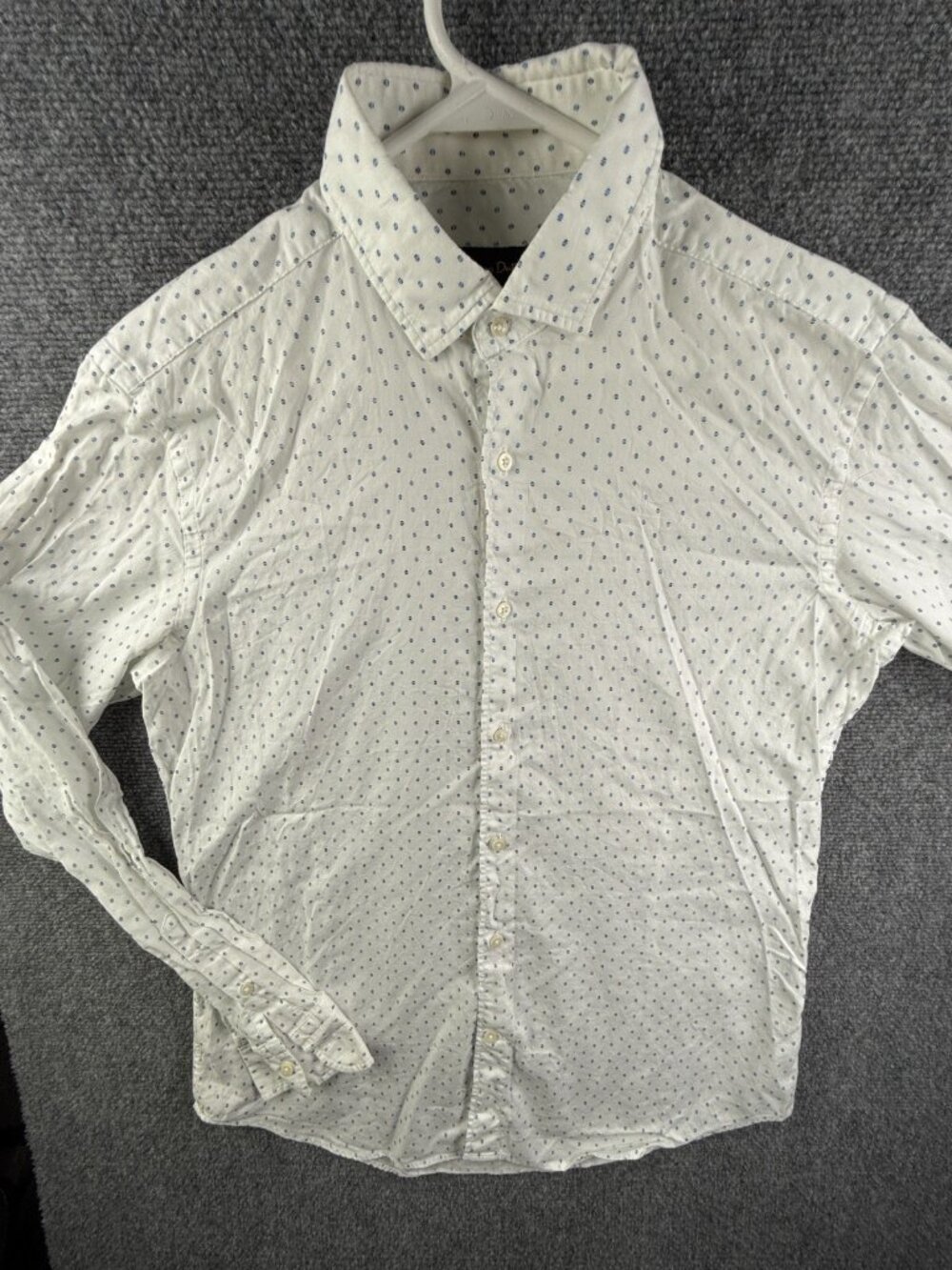 Massimo Dutti Men Button Up Shirt Long Sleeve Cotton White Blue Dotted Medium